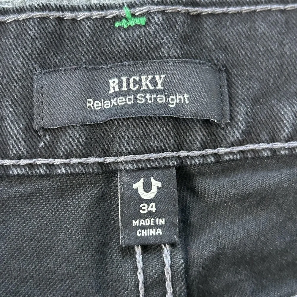 True Religion Ricky‎ Relaxed Straight Jeans Mens 34x33 Black Stretch Horseshoe